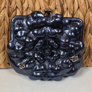 Brighton Leather Navy Floral Mini Bag With Silver Chain